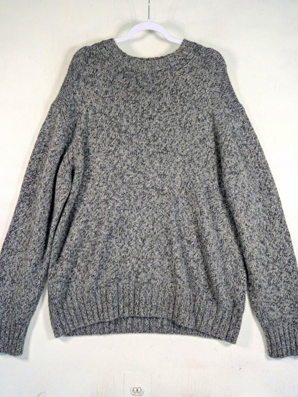 Mens 100% Cashmere Crewneck Sweater XL Gray Marled 2 Ply Pullover Grayson & Dunn